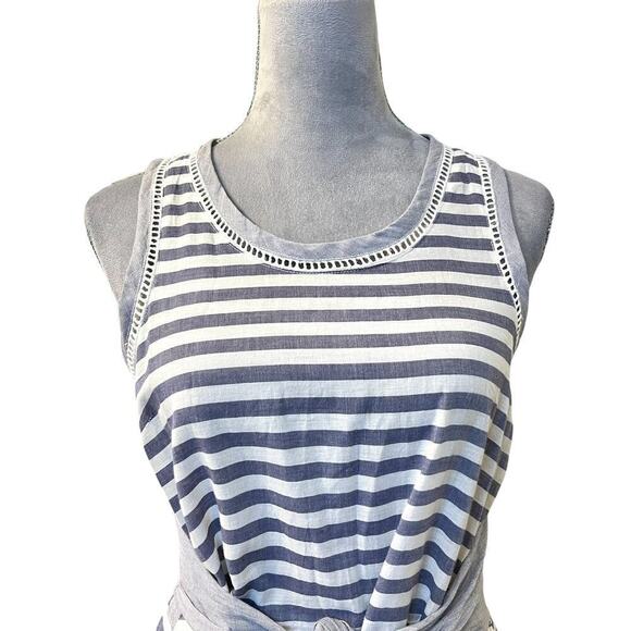 Olive + Oak Sheath Dress Womens Medium White Blue Striped Sleeveless Tie Waist - Picture 5 of 8